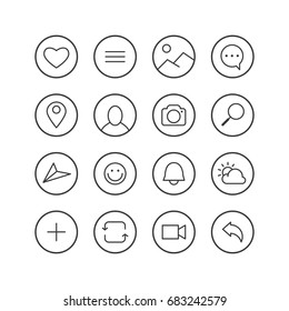 Set of black and white icons for mobile phone
