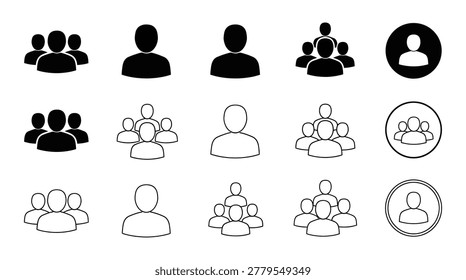 A set of black and white icons representing individual users and professional groups for web profiles