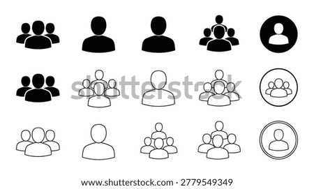A set of black and white icons representing individual users and professional groups for web profiles