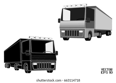 Set of Black and White Icons of Trucks. Car Template. Vector Illustration