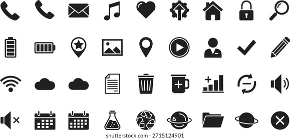 Schwarz-Weiß-Symbole für die Gestaltung der Benutzeroberfläche