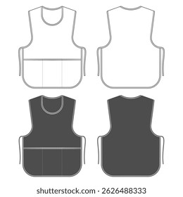 Set of black and white illustration with an apron of salesman, waiter. Isolated vector objects on a white background.