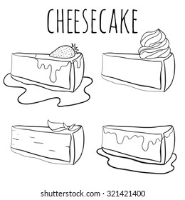 Set black and white illustration of cheesecake with different decorations for your design