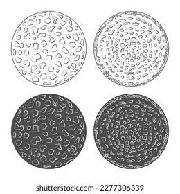 Set of black and white illustration with fly agaric mushroom caps. Isolated vector objects on white background.