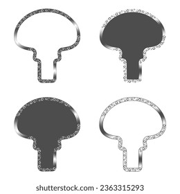 Set of black and white illustration with fly agaric mushroom. Isolated vector objects on white background.