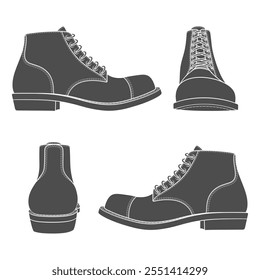 Set of black and white illustrations with classic shoes. Isolated vector objects on white background.