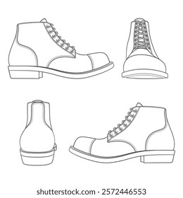 Set of black and white illustrations with classic shoes. Isolated vector objects on a white background.