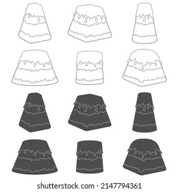 Set of black and white illustrations with curd Easter with glaze. Isolated vector objects on a white background.