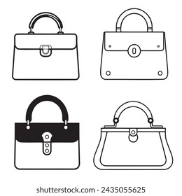 set of black and white illustrations of fashionable bags