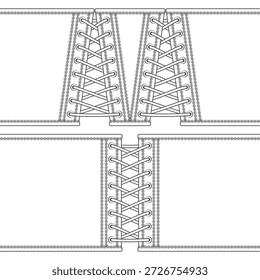 Conjunto de ilustraciones en blanco y negro con corsé con cordones. Objetos vectoriales aislados en blanco.