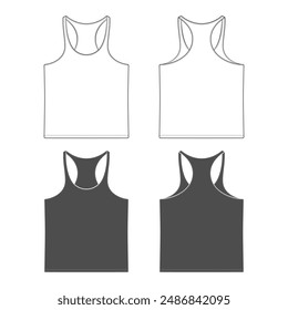 Set of black and white illustrations with sports jersey, shirt for fitness. Isolated vector objects on white background.