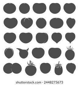 Set of black and white illustrations with tomatoes. Isolated vector objects on white background.