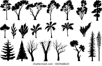 
set of black and white images of trees