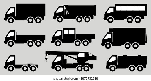 Set of black and white images of trucks.