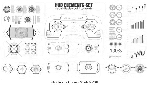 Set of black and white infographic elements. Head-up display elements for the web and app. VR Futuristic user interface. Template UI for app and virtual reality.