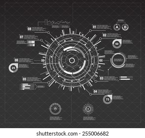  set of black and white infographic elements. Head-up display elements for the web and app. Futuristic user interface. Virtual graphic.