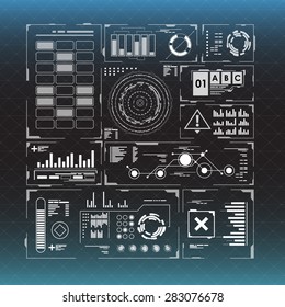  set of black and white infographic elements. Head-up display elements for the web and app. Futuristic user interface. Virtual graphic.