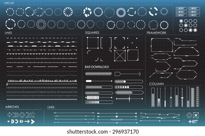  set of black and white infographic elements. Head-up display elements for the web and app. Futuristic user interface. Virtual graphic.