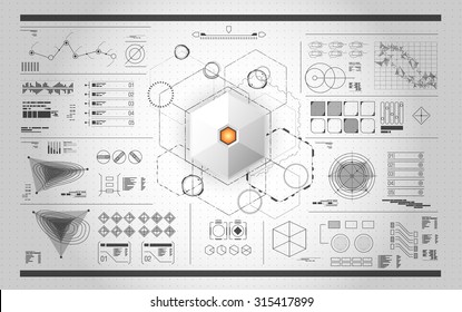  set of black and white infographic elements. Head-up display elements for the web and app. Futuristic user interface. Template UI for app and virtual reality.