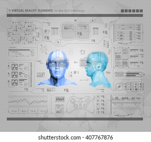  set of black and white infographic elements. Head-up display elements for the web and app. Futuristic user interface. Template UI for app and virtual reality.