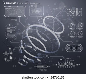  set of black and white infographic elements. Head-up display elements for the web and app. Futuristic user interface. Virtual graphic.