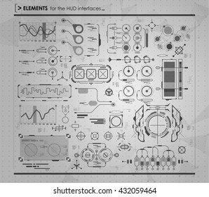  set of black and white infographic elements. Head-up display elements for the web and app. Futuristic user interface. Virtual graphic.