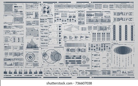 set of black and white infographic elements. Head-up display elements for the web and app. Futuristic user interface. Virtual graphic.