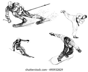 Set of black and white ink hand drawn spotsmen vector