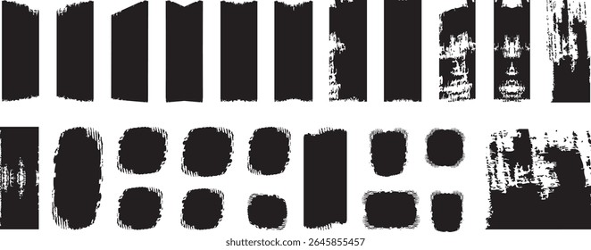 set of black and white ink splashes Brush line set. Vector abstract grungy straight lines, circles, borders and frames. Textured paint strokes. Vintage clean accurate round brushstrokes patt	