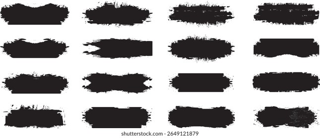 set of black and white ink splashes Brush line set. Vector abstract grungy straight lines, circles, borders and frames. Textured paint strokes. Vintage clean accurate round brushstrokes patt	