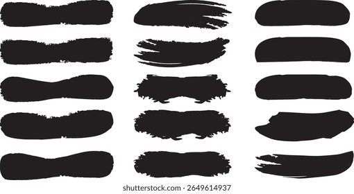 Conjunto de salpicaduras de tinta en blanco y negro Conjunto de líneas de pincel. Vector abstracto grungy líneas rectas, círculos, bordes y marcos. Pinturas texturizadas. Antiguas limpio, preciso y redondo pinceladas patt	