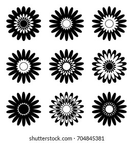set of black and white isolated flower icons