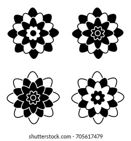 set of black and white isolated flower icons