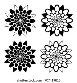 set of black and white isolated flower icons