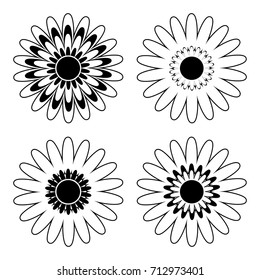 set of black and white isolated flower icons