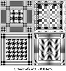 Set of black and white keffiyeh vector patterns. Traditional Middle Eastern man headdresses. Floral and geometrical oriental motifs. Backgrounds & textures shop.