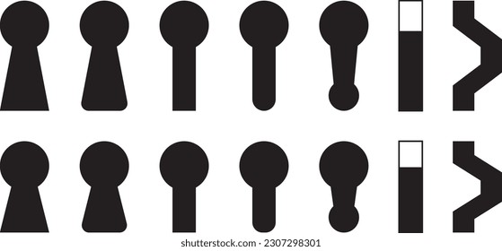 Set of black and white keyhole vector illustration icons.