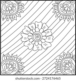 Conjunto de etiquetas en blanco y negro con patrones de flores, dibujo a mano en estilo mehndi. Boceto de adornos para la creatividad de niños y adultos.
