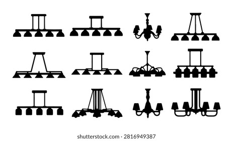A set of black and white line icons depicting various types of cranes and lifting machinery used in construction and industry.