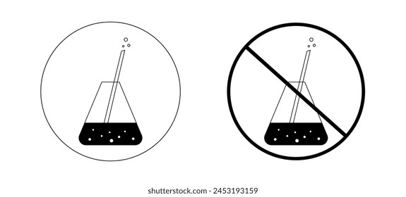 Set of black and white linear icons isolated on white background. Flask, chemical ware, experiment. Vector illustration. 