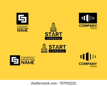 Set of black and white logos for real estate and abstract
