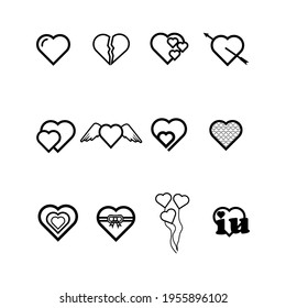 a set of black and white love icons