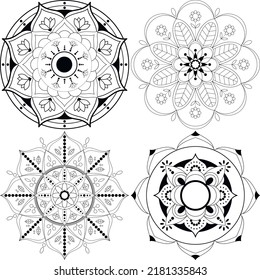 Conjunto de mandala en blanco y negro. Elementos del vector