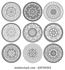 Set of black and white mandalas