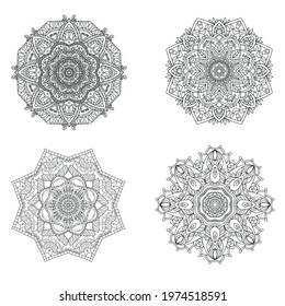 
set of black and white mandalas. 
Circular pattern in the shape of a mandala for coloring books