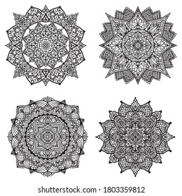 
Set of black and white mandalas isolated on white background. Vector illustration. Yoga, esoteric, meditation, coloring book, anti-stress.