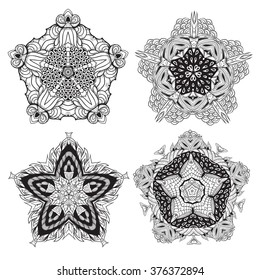 Set of black and white mandalas.abstract circular ethnic pattern. circular monochrome pattern. vector illustration