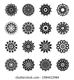 A set of black and white mandalas.Vector decorative round ornaments.The unusual shape of the flower.