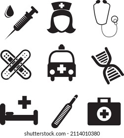 Set of Black and White Medical Icons.eps
