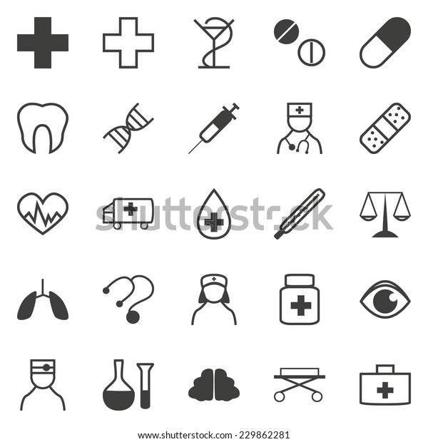 Set of black and white\
medicine icons 